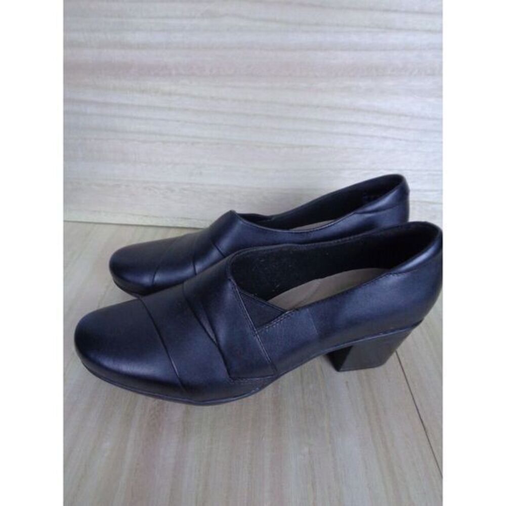 Clarks Black Leather Comfort Slip-On Emslie Warbler Shoes Womens‎ Size 9.5
